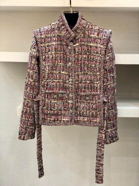 

women's suits & blazers 2021 autumn runway cotton wool tweed elegant 100% silk lined stand collar blazer, White;black