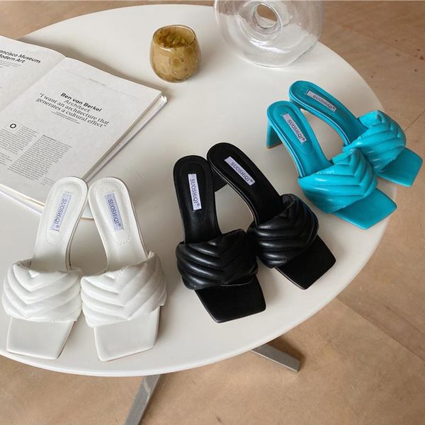 

luxury design slides women 7cm high heels mules fetish summer sandals low slippers prom platform stripper blue shoes, Black
