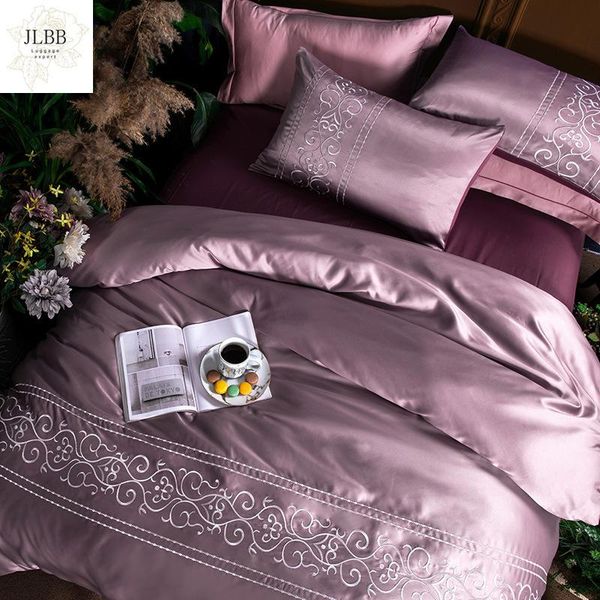 

purple silk duvet cover bed sheet and pillowcase luxury comforter set bedding solid color linens sv68 sets