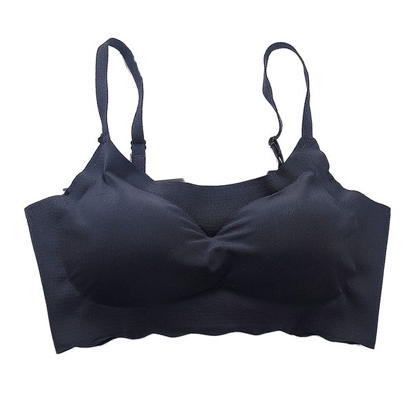 

bra sujetador de talla grande para one-piece ice silk seamless sport young girls spaghetti strap wireless push up sleep bra, Red;black