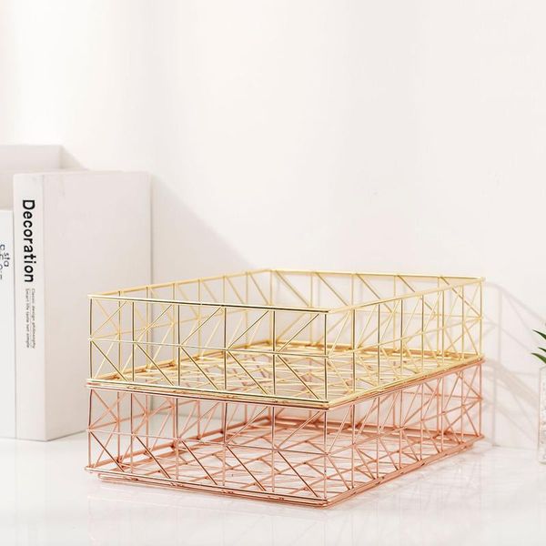 

1pcs rose gold stackable file rack metal wrought iron documents storage basket home decoration baskets