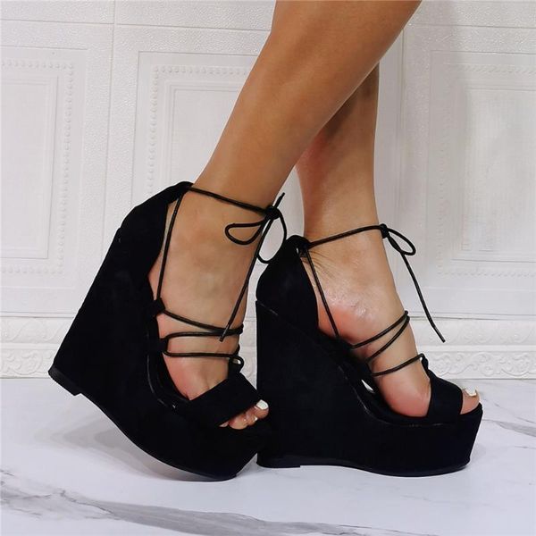 

dress shoes gigifox brand design great quality ankle wrap platform black wedges high heels party ladies big size 47 woman sandals