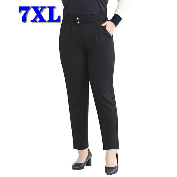 

plus size pants women clothing autumn oversized trousers high waisted fashion casual pantalones black 5xl 6xl 7xl