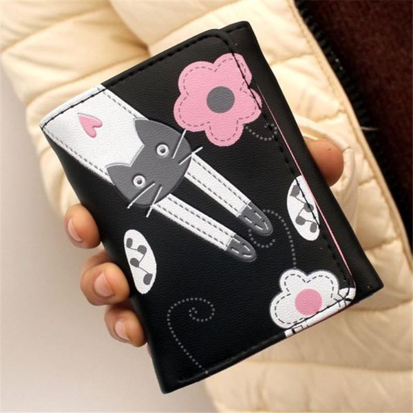 

wallets 2021 fashion cute women cartoon cat printing clutch purse pu leather ladies mini money bags, Red;black