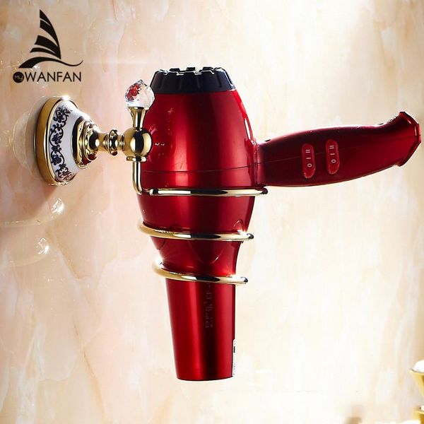 

bathroom shelves wall mounted chrome crystal brass hair dryer rack gold home el holder bath hardware 6317