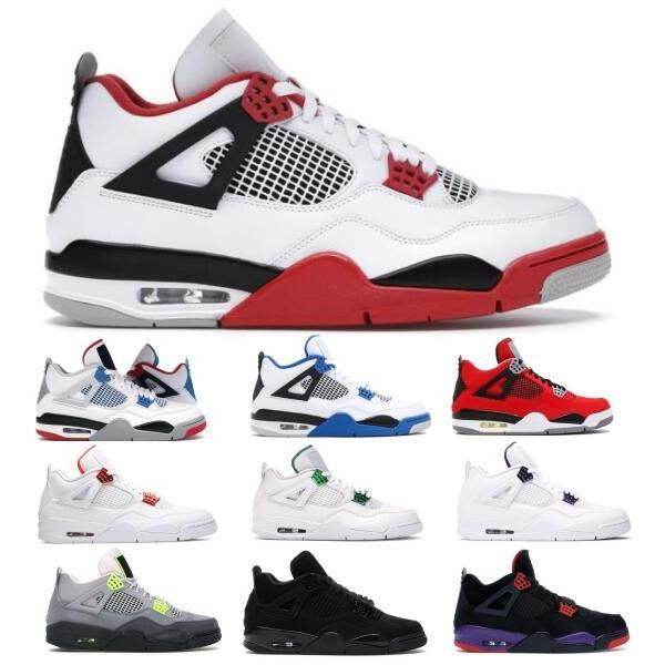 

boots shoes 4 men women jumpman 4s fire red neon what the raptors toro bravo cement metallic green 2021 scarpe zapatillas trainers, Black