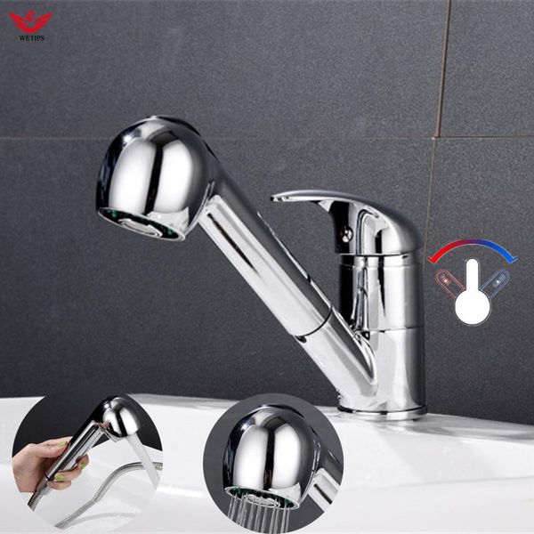 

brass basin pull out faucet sink single handle cold stream spray robinet cuisine kitchen faucets tap bathroom