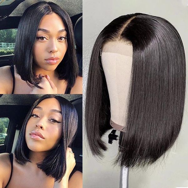

lace wigs short bone straight bob wig front closure human hair brazilian pre plucked glueless baby liss for black women, Black;brown