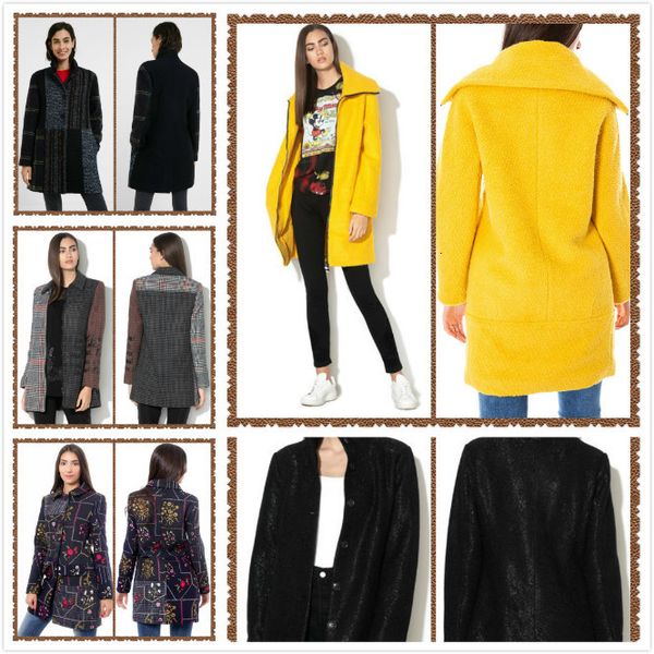 

women's wool & blends spanish deg style fashion jacket embroidered trench coat overcoat 36-46 kxup, Black