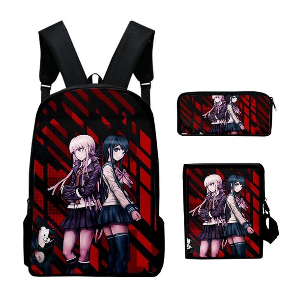 

backpack danganronpa school set 3 pieces boy girl backpacks travel crossbody bag pencil case large capacity
