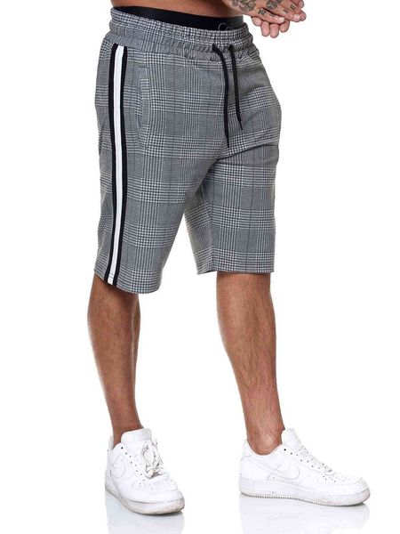 

men's shorts 2021 casual sports pants plaid stripe fashion slim beach, White;black