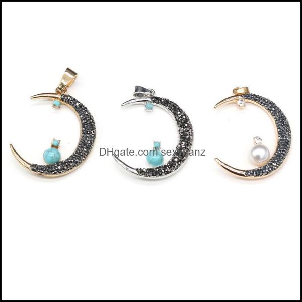 

findings & components charms pendants natural stone hand-carved lifelike moon shape charm pendant for jewelry making diy necklace gif, Bronze;silver