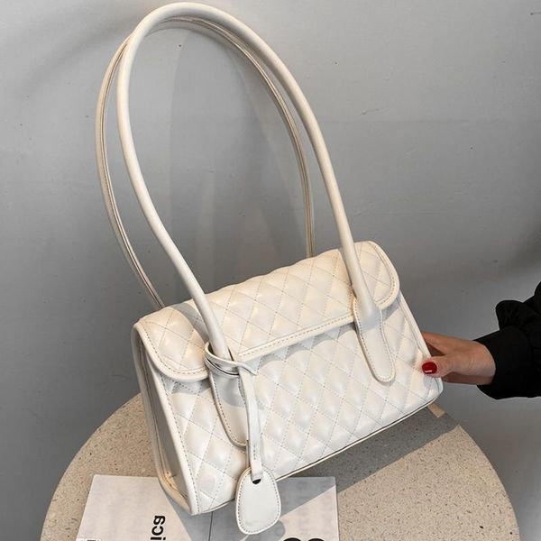 

trendy large quilted shoulder bags for women brand designer female tote pu baguette purses and handbags 2021 cross body