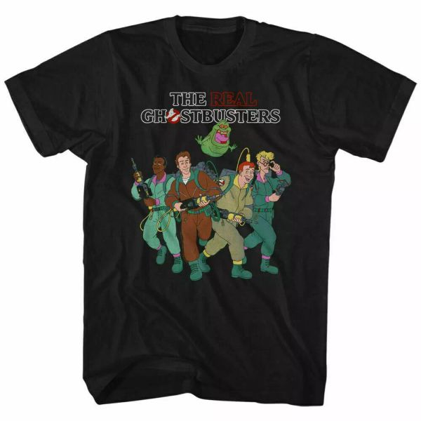 

the real ghostbusters the whole crew t shirt mens licensed cartoon tv new black, White;black