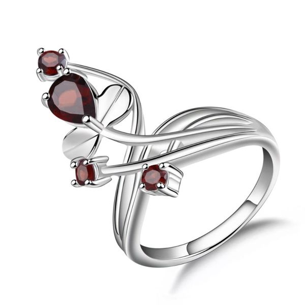 

cluster rings gem's ballet 1.34ct natural garnet gemstone ring for women 925 sterling silver wedding band finger fine jewelry 2021, Golden;silver