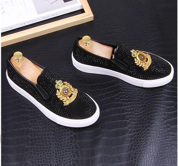 Lüks Karahindiba Spike Düz Deri Ayakkabı Rhinestone Moda Erkekler Nakış Loafer Elbise Ayakkabı Sigara Terlik Rahat Ayakkabı EUR Boyutu: 38-43