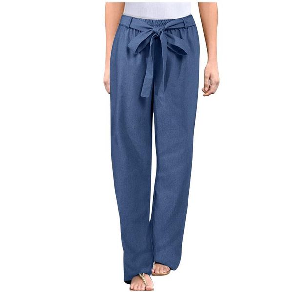 

women's pants & capris comfort breathable cotton linen solid color trousers for women elastic high waist loose bowknot laceup t6, Black;white