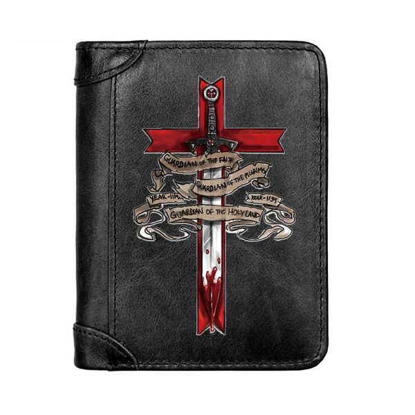 

wallets men's wallet genuine leather purse male knight's sword printing multifunction storage bag coin card bags short, Red;black
