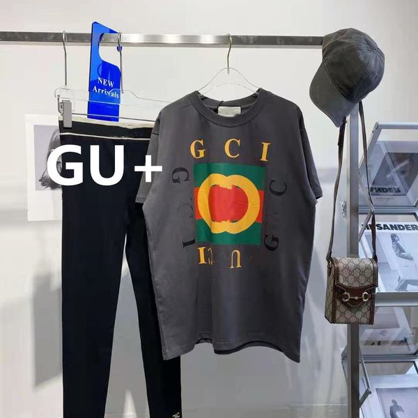 

t shirt summer 2021 fashion gu + blo printing men's and women's loose short sleeves temperament 040402, White