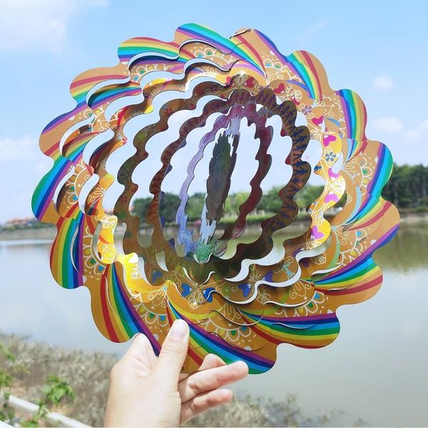 

decorative objects & figurines stainless steel 3d mandala wind chimes for garden house hanging decor flowing light spin ornaments
