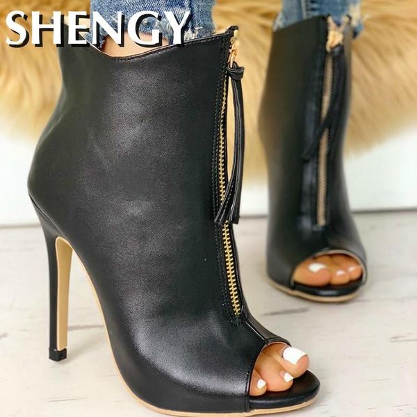 

boots shy summer fashion women high heels sandals stiletto peep toe ladies pumps buckle strap zipper platform party office, Black