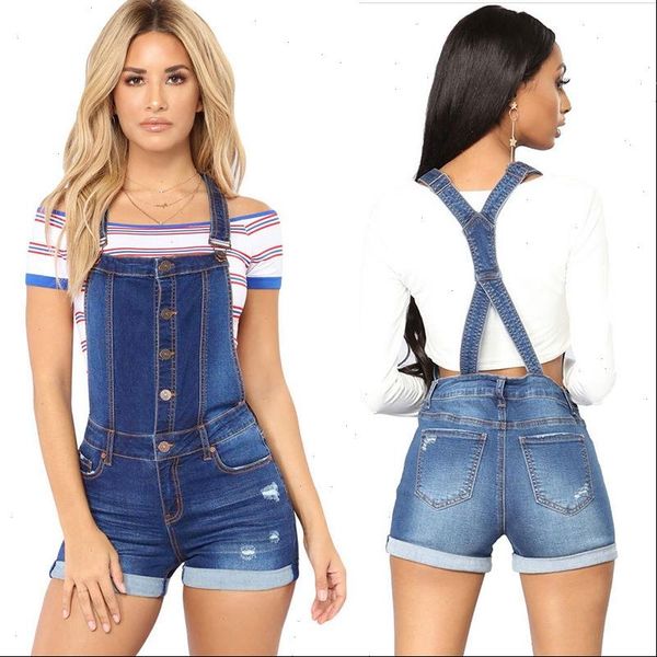 

women rompers short denim overalls hole jumpsuit high waist casual jeans playsuit washed salopette straps summer romper, Black;white