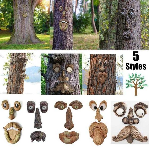 YardWorks Halloween Ghost Face Tree Hugger Sculpture: Spooky Outdoor Decor for Easter, with 5 Bark Features & Old Man Look.