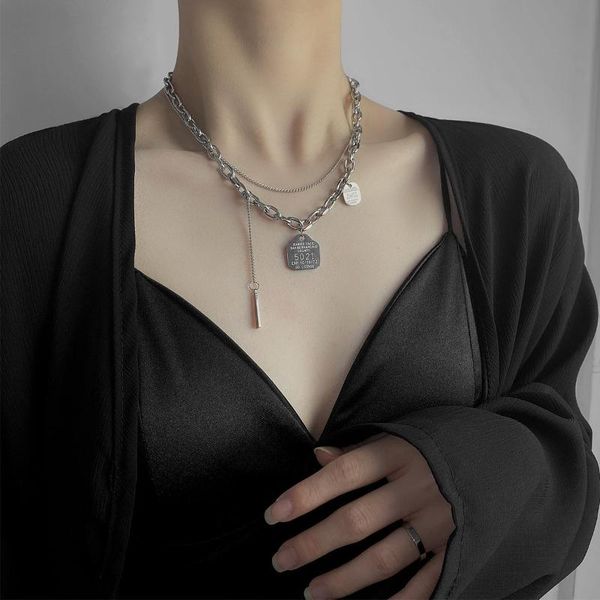 

chains necklace titanium steel women's double deck letter hangtag chain, Silver