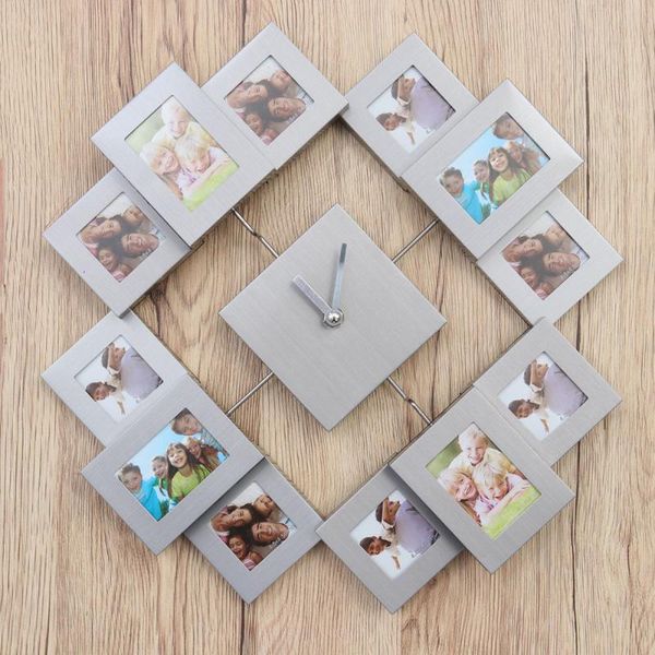 

inch creative po frame fashion clock metal wall color paint aluminum without battery (silver clocks