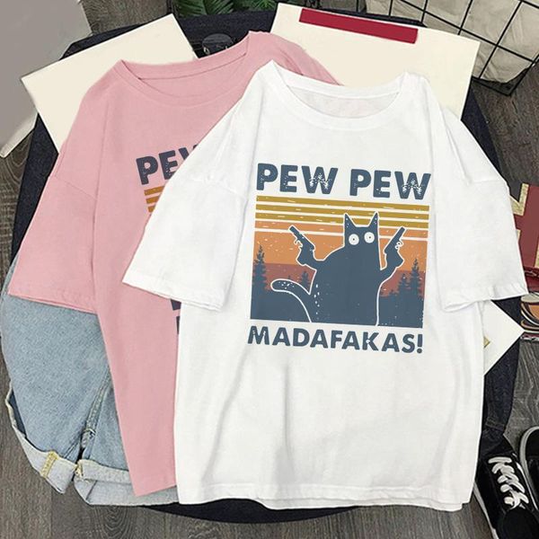 

women's t-shirt pew madafakas print t-shirts women summer 2021 graphic tees funny t shirts for woman tshirt loose crew neck harajuku, White