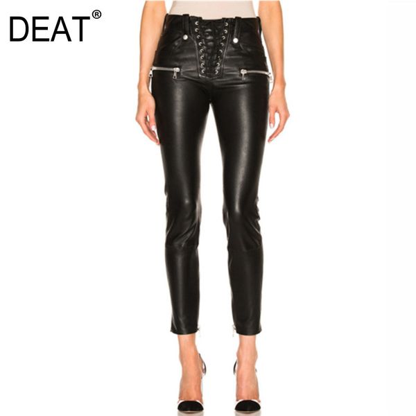 

spring and summer fashion women clothes high waist ankle-length pants pu leather female trousers wp11001l 210421, Black;white