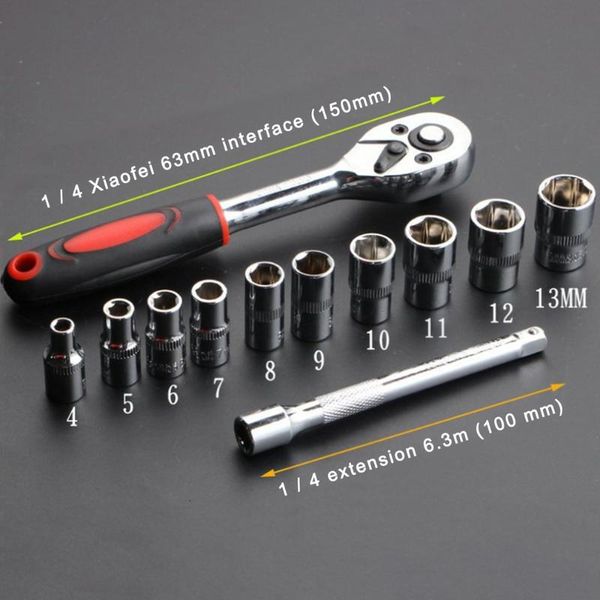 

professional hand tool sets 12pcs 1/4 inch ratchet socket wrench set drive 10 sockets 2 way quick released black handle and extension bar