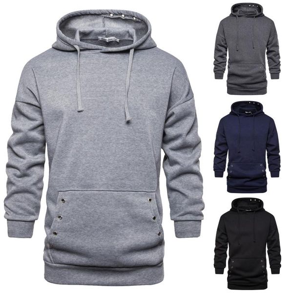 

men's hoodies & sweatshirts men's casual solid color long sleeve hollow ring hooded streetwear drawstring sweatshirt male pullover, Black