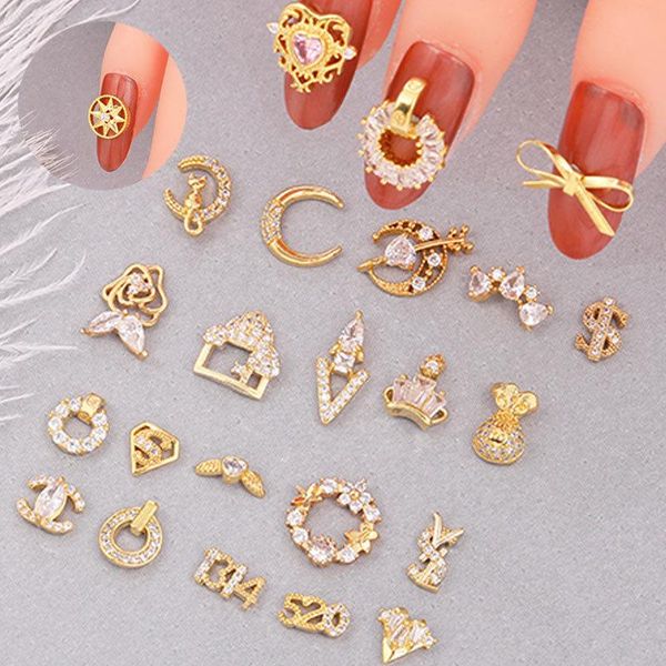 

nail art decorations 5pcs 3d metal zircon jewelry japanese luxury crystal rhinestones for diy manicure accessories, Silver;gold