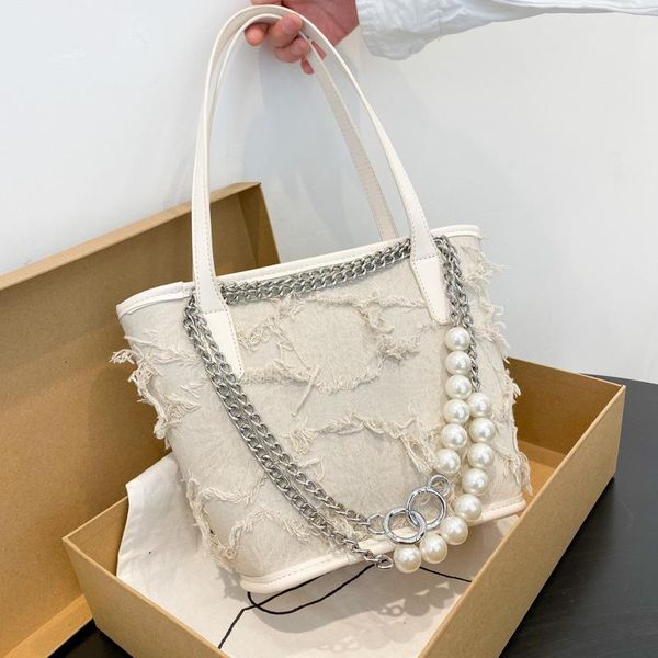 

axukes pearl chain tassel design bucket bag lady messenger explosion style handbag travel shoulder bags