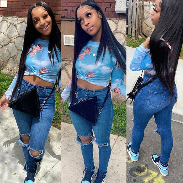 

womens pants unique womans clothes ripped denim trousers streetwear leggings fashion women designer jeans femme black indie female mom rippe, Blue