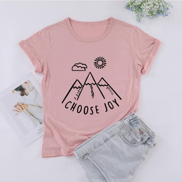 

women's t-shirt choose joy funny letter women tshirt casual short sleeve tees 100% cotton round neck korean clothes fashion cloth, White
