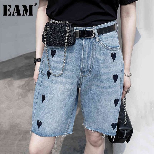 

[eam] high waist wide leg blue denim burrs hole embroidery jeans loose women trousers fashion spring summer 1dd7548 21512