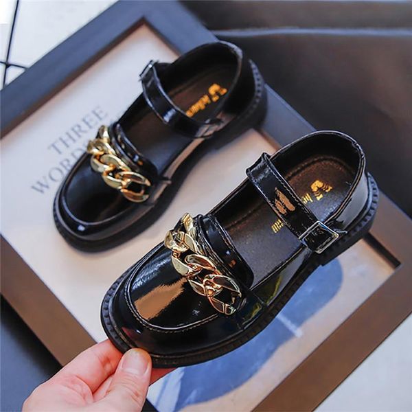 

flat shoes children elegant princess pu leather for girls wedding dress school kids summer 2021 fashion chain sandals, Black;grey