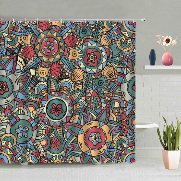

ethnic style decorative abstract creative printing background picture bathroom partition screen waterproof polyester with hook shower curtai