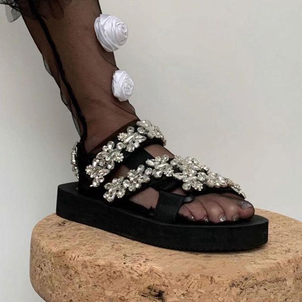 

sandals women shoes summer fashion rhinestones beachleisure platform wedges flip flops sandal thick sole slippers, Black