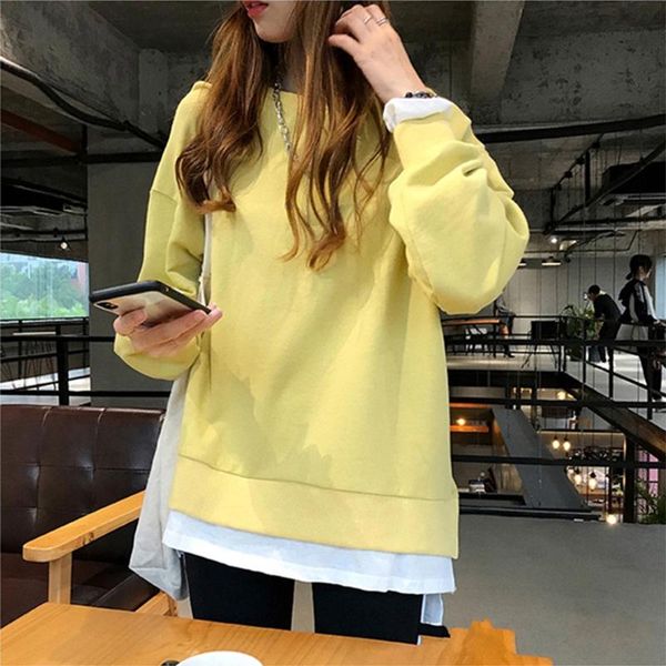 

women's sweaters women long sleeves round neck fake two pieces sweatshirt stitching pullover 649c, White;black