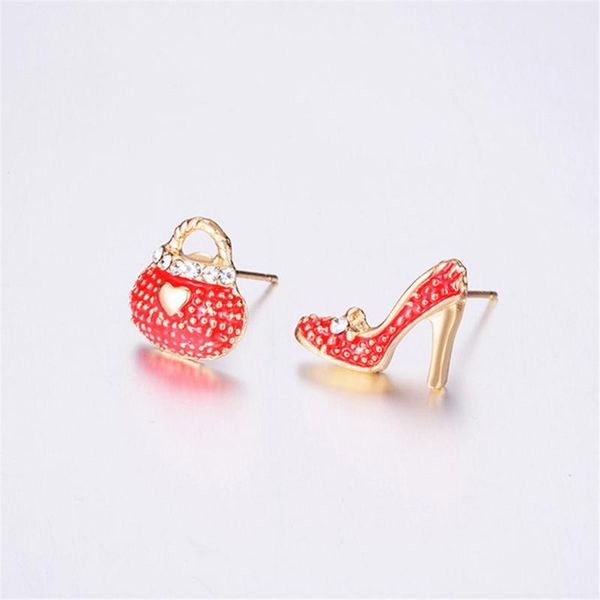 

stud fashion cute bags heels shoe asymmetric earrings for women gold small dot high quality, Golden;silver