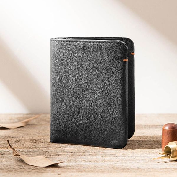

leather wallet men's and women's short vertical soft handmade purse youth head retro ultra thin wallets, Red;black