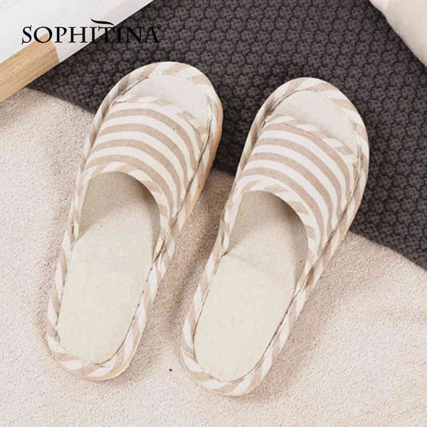 

sophitina women slippers indoor fashion comfortable ladies slipper stripe decoration peep toe shoes women sy04 210513, Black