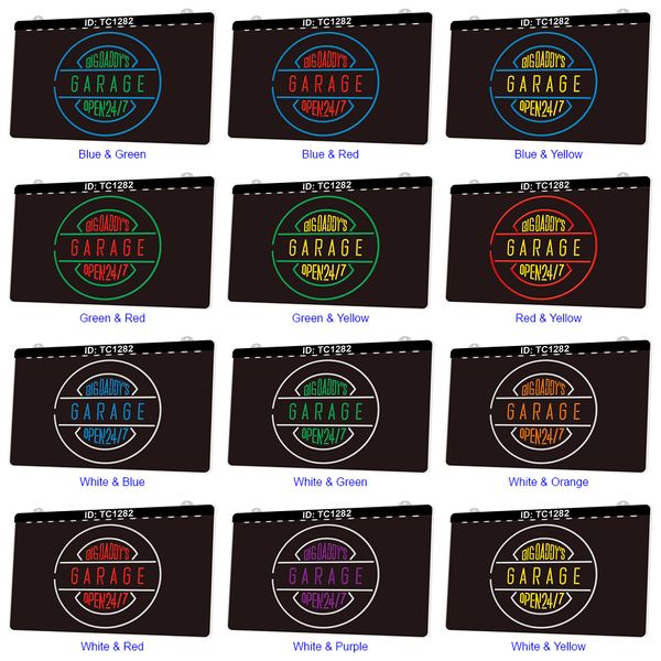 TC1282 Гараж большой папочки открывать 24 часа света знак двойной цвет 3D гравировка