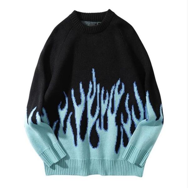 

men's sweaters streetwear retro women pink flame knitted pullover sweater hip hop pull over casual harajuku sweatshirts, White;black