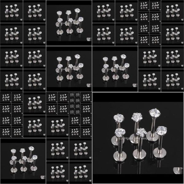 Labret, jóias corporais entrega 2021 1dot2x8xm 16g Sier shier internamente rosqueado Gem Piercing Lip Piercing Zircon Labret Ring TRAGUS BRIAÇÃO UNKQZ