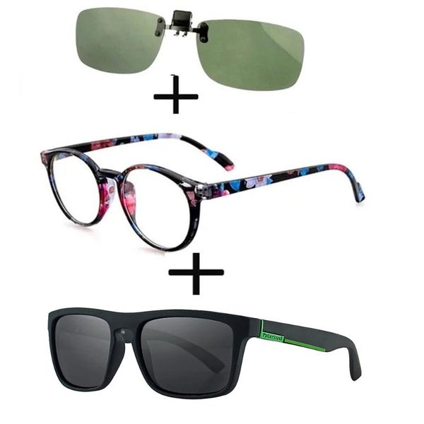 

sunglasses 3pcs retro round light reading glasses for men women + polarized sports driving fishing clip, White;black