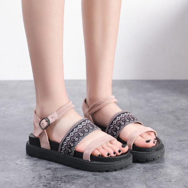 

sandals big size women three ribbons leisure bohemia woman open toe lady flats summer beach sandal zy239, Black